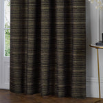 Plain Black Curtains - Jupiter Chenille Jacquard Eyelet Curtains Black/Gold Paoletti
