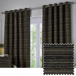 Plain Black Curtains - Jupiter Chenille Jacquard Eyelet Curtains Black/Gold Paoletti