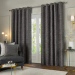 Plain Grey Curtains - Jupiter Chenille Jacquard Eyelet Curtains Graphite Paoletti