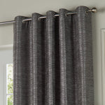 Plain Grey Curtains - Jupiter Chenille Jacquard Eyelet Curtains Graphite Paoletti