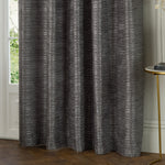 Plain Grey Curtains - Jupiter Chenille Jacquard Eyelet Curtains Graphite Paoletti