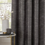 Plain Grey Curtains - Jupiter Chenille Jacquard Eyelet Curtains Graphite Paoletti