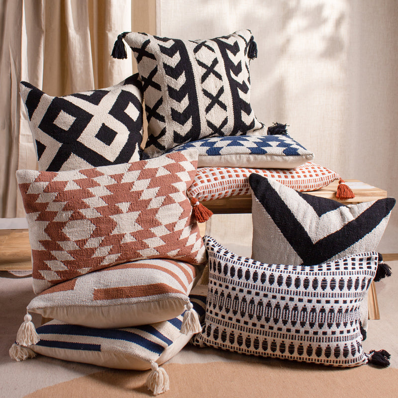 Yard Jura Woven Geometric Cushion Cover in Navy