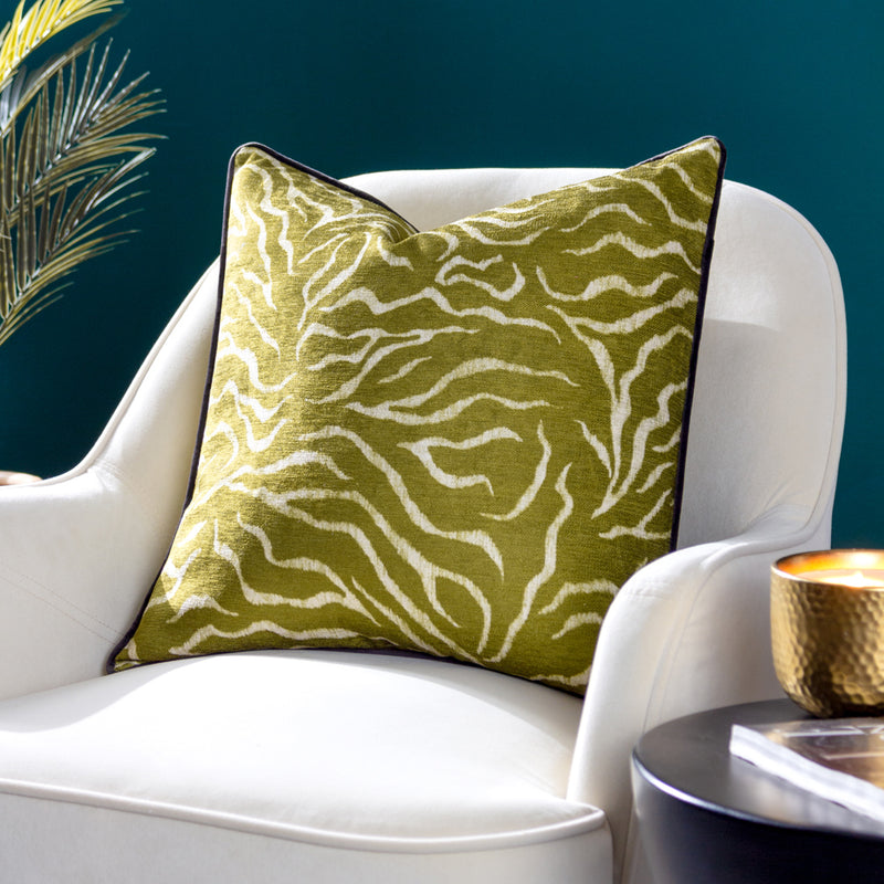 Wylder Jurong Tiger Chenille Cushion Cover in Moss