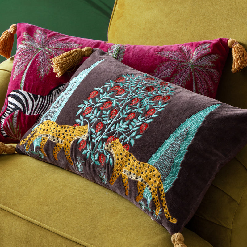 Animal Multi Cushions - Kalahari Embroidered Velvet Cushion Cover Multicolour Wylder Tropics