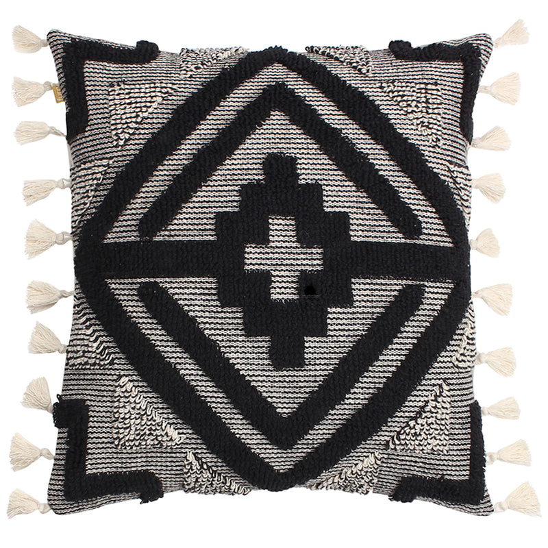 furn. Kalai Tuft Tasselled Cushion Cover in Black