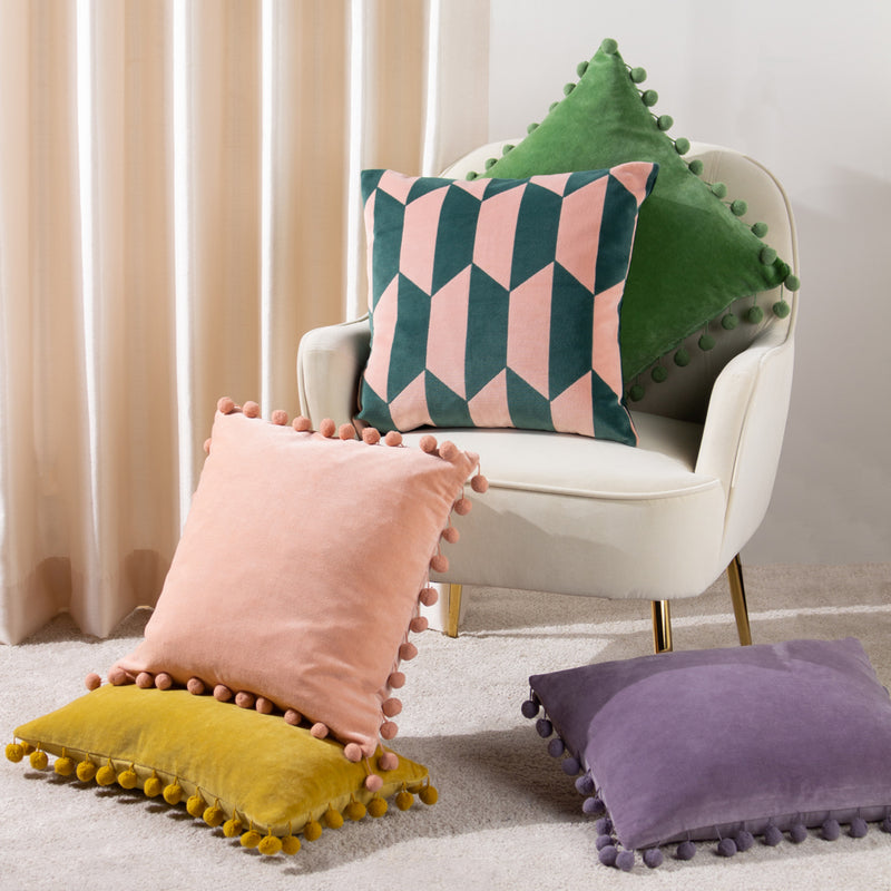 furn. Kalho Geometric Velvet Cushion Cover in Pink/Green