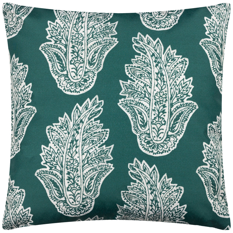 Abstract Green Cushions - Kalindi Paisley Outdoor Cushion Cover Teal Paoletti