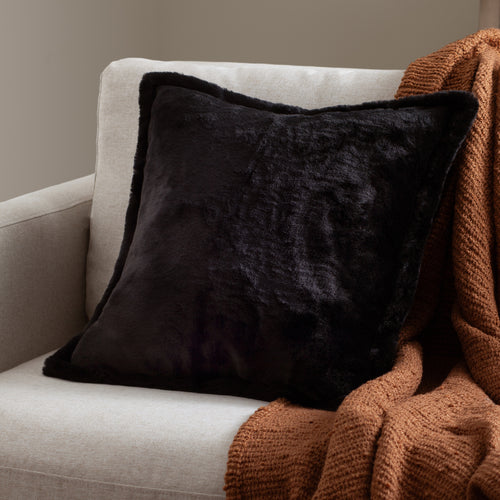 Plain Black Cushions - Kallu Faux Fur Cushion Cover Black Furn