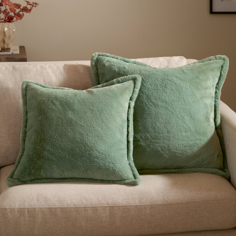 Plain Green Cushions - Kallu Faux Fur Cushion Cover Frost Green Furn