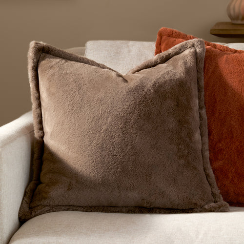 Plain Brown Cushions - Kallu Faux Fur Cushion Cover Mocha Furn
