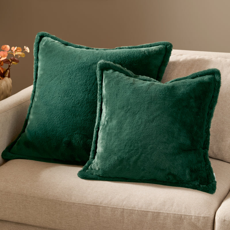 Plain Green Cushions - Kallu Faux Fur Cushion Cover Needle Green Furn