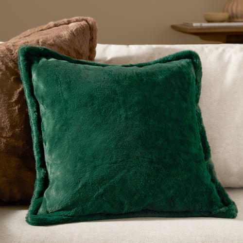 Plain Green Cushions - Kallu Faux Fur Cushion Cover Needle Green Furn