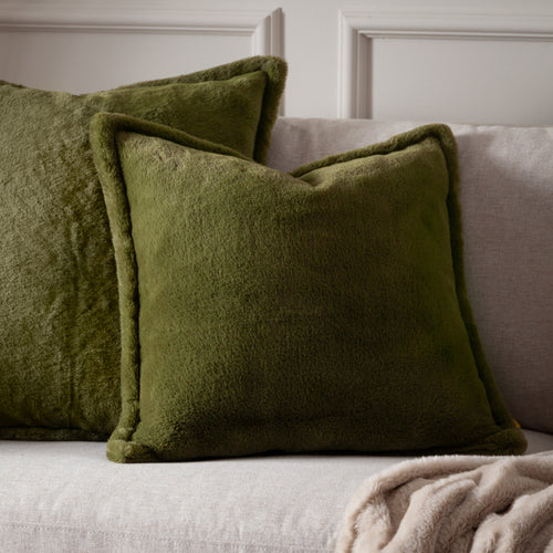 Plain Green Cushions - Kallu Faux Fur Cushion Cover Olive Furn