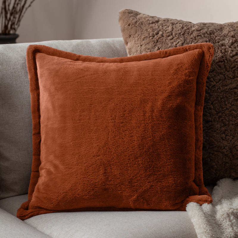 Plain Orange Cushions - Kallu Faux Fur Cushion Cover Rust furn.