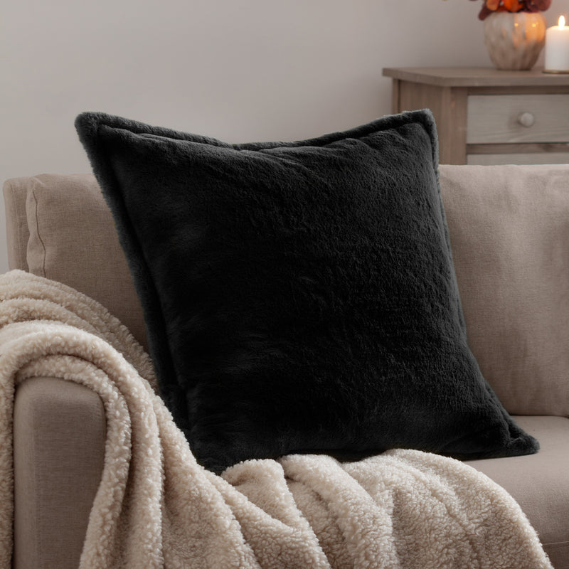 Plain Black Cushions - Kallu Faux Fur Cushion Cover Black furn.