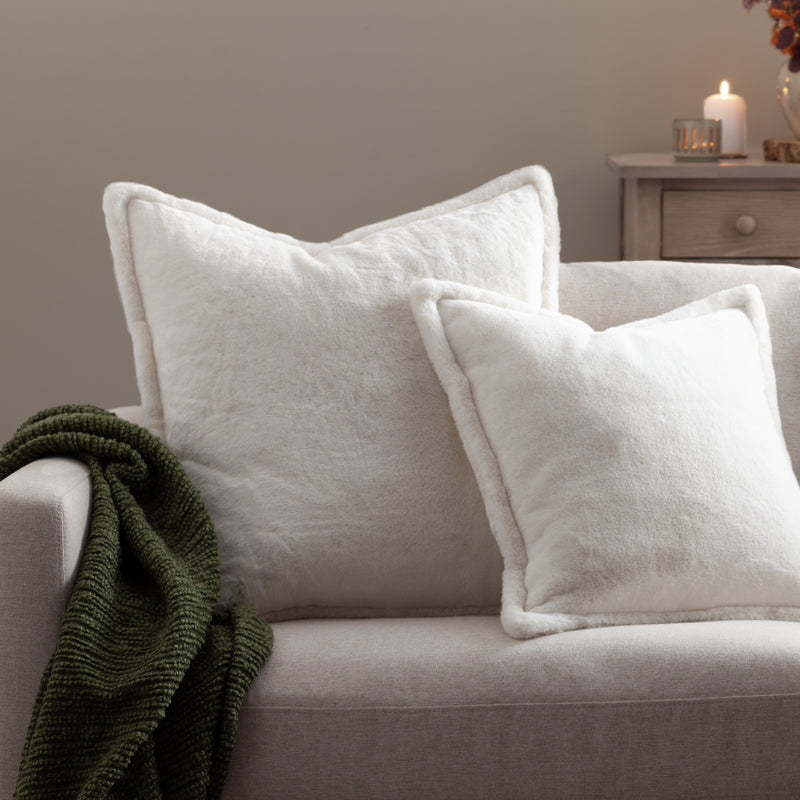 Plain White Cushions - Kallu Faux Fur Cushion Cover Ecru furn.