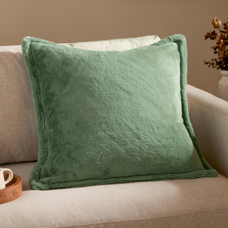 Plain Green Cushions - Kallu Faux Fur Cushion Cover Frost Green Furn