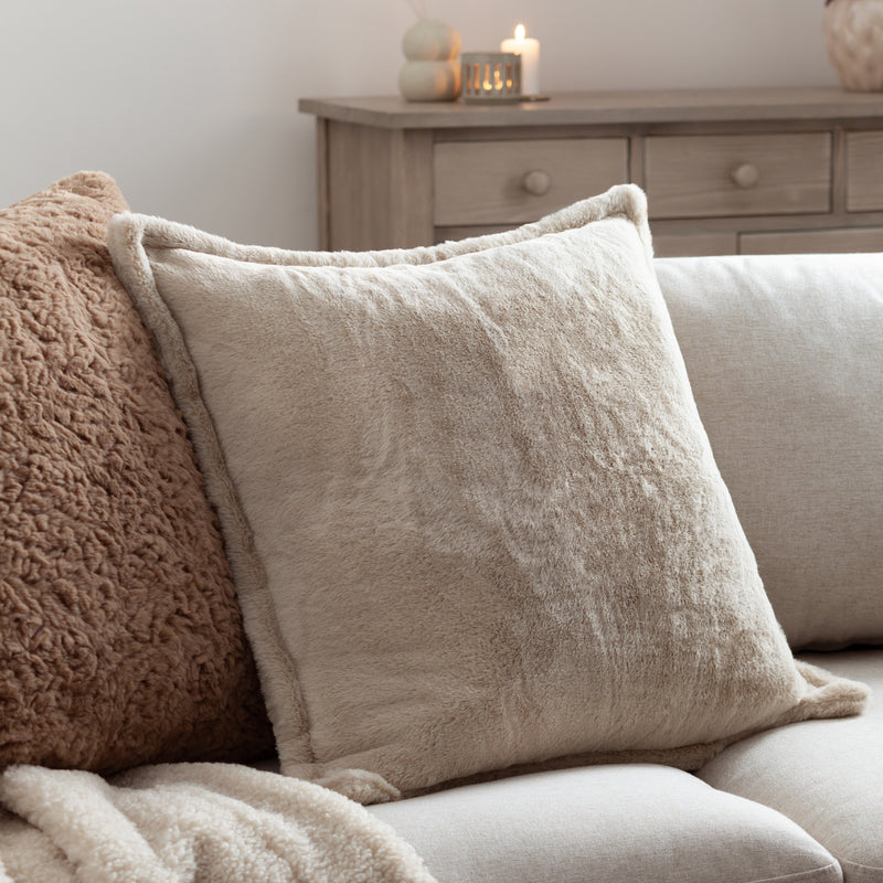 Plain Beige Cushions - Kallu Faux Fur Cushion Cover Natual furn.