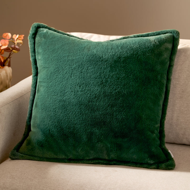 Plain Green Cushions - Kallu Faux Fur Cushion Cover Needle Green Furn