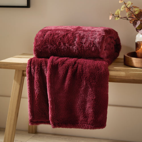 Plain Brown Throws  - Kallu Double-Sided Faux-Fur Throw Berry Furn