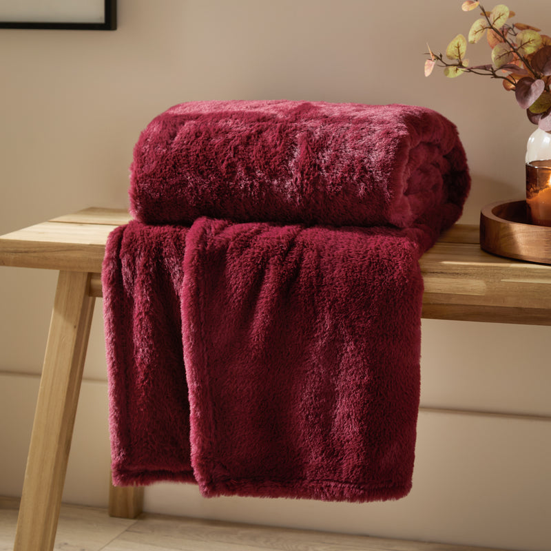 Plain Brown Throws  - Kallu Double-Sided Faux-Fur Throw Berry Furn