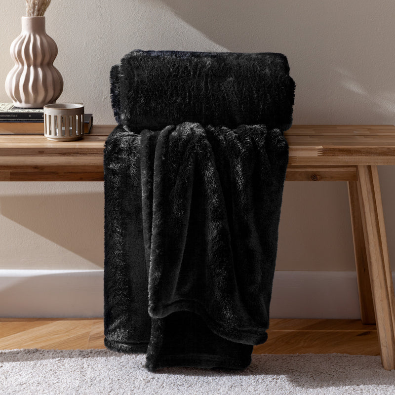 Plain Black Throws - Kallu Double-Sided Faux-Fur Throw Black furn.