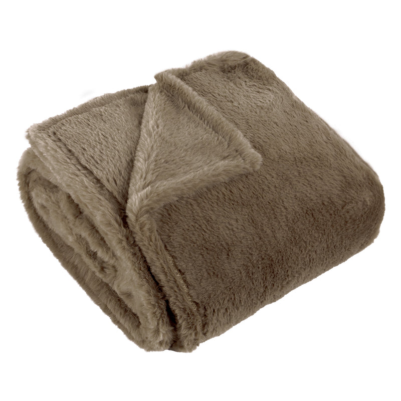 Plain Brown Throws - Kallu Double-Sided Faux-Fur Throw Mocha furn.