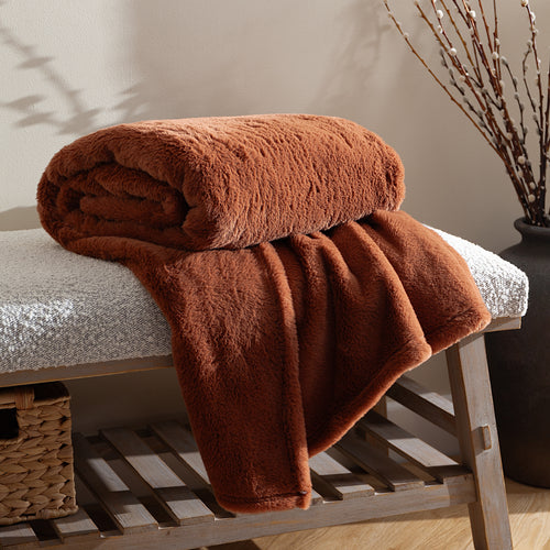 Plain Orange Throws - Kallu Double-Sided Faux-Fur Throw Rust furn.