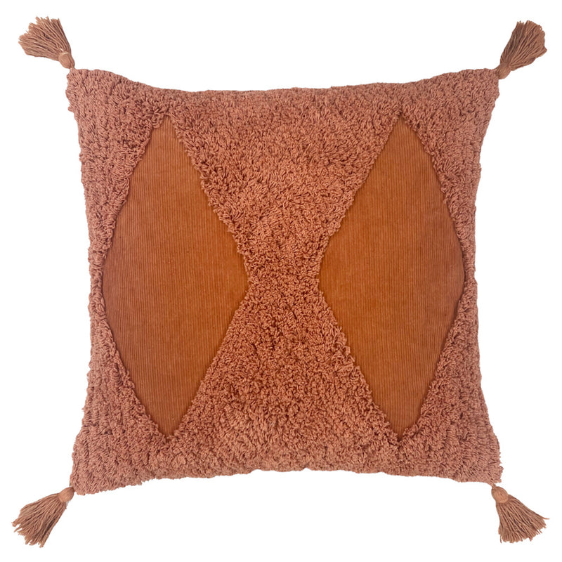 furn. Kantha Tufted Diamond Cushion Cover in Rust