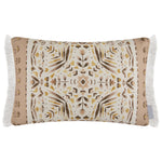 Geometric Brown Cushions - Kari Printed Ruche Fringe Feather Filled Cushion Stone Voyage Maison