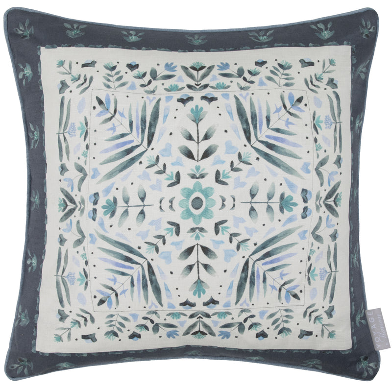 Geometric Blue Cushions - Kari Printed Piped Cushion Cover Denim Voyage Maison