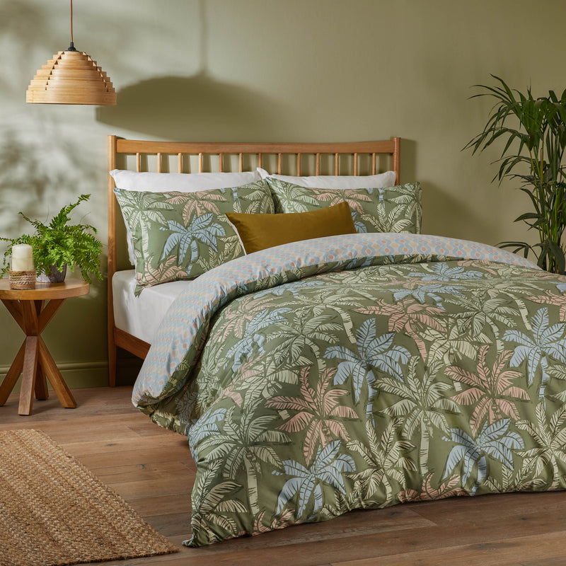 Geometric Green Bedding - Kentia Printed Soft Touch Duvet Cover Set Palm Green Duvet Day