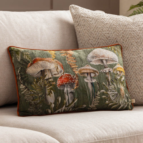 Woodland Green Cushions - Kielder Forest Printed Velvet Cushion Cover Fungi Wylder