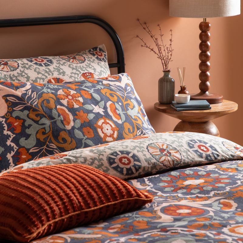 Floral Blue Bedding  - Kinfolk Printed Reversible Duvet Cover Set Denim Blue Furn
