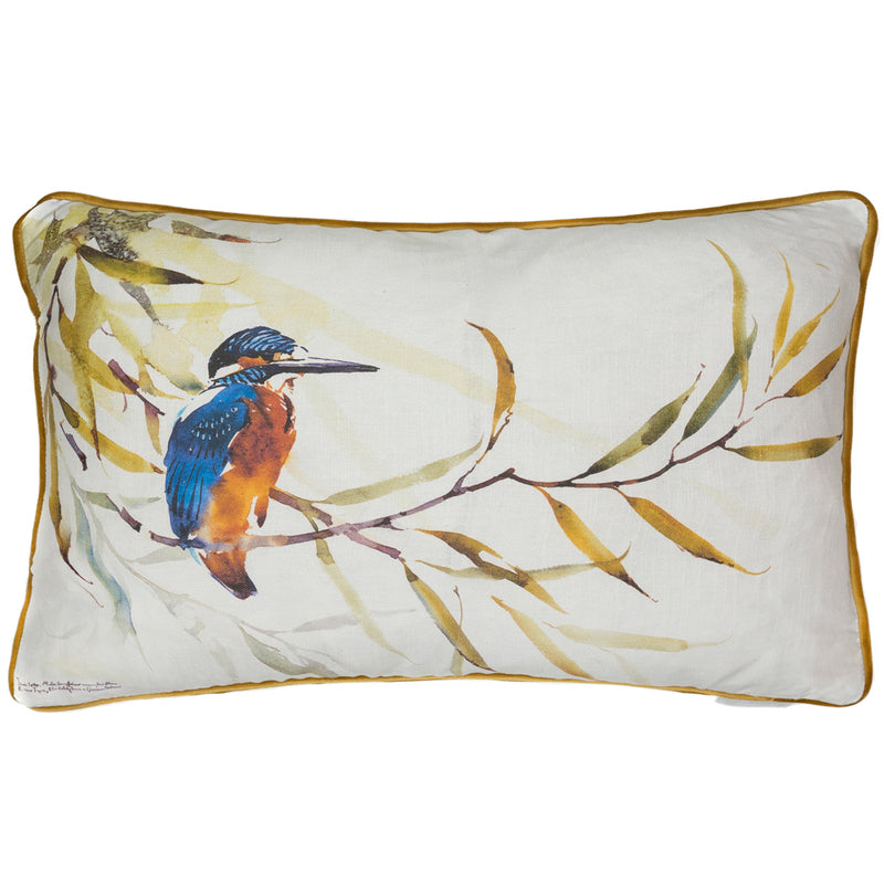 Animal Yellow Cushions - Kingfisher Printed Cushion Cover Evergreen Darren Woodhead