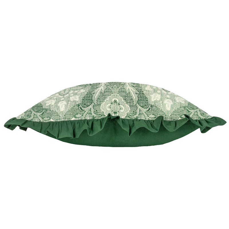 Paoletti Kirkton Floral Pleat Fringe Cushion Cover in Bottle Green