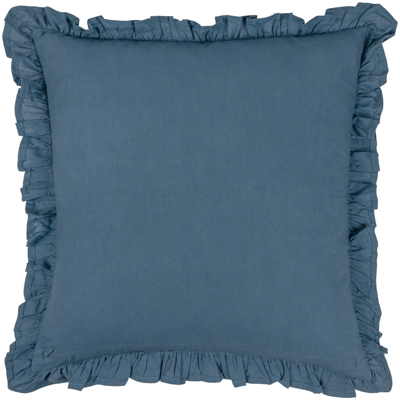 Paoletti Kirkton Floral Pleat Fringe Cushion Cover in French Blue