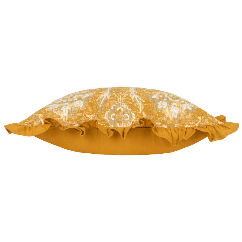 Paoletti Kirkton Floral Pleat Fringe Cushion Cover in Ochre