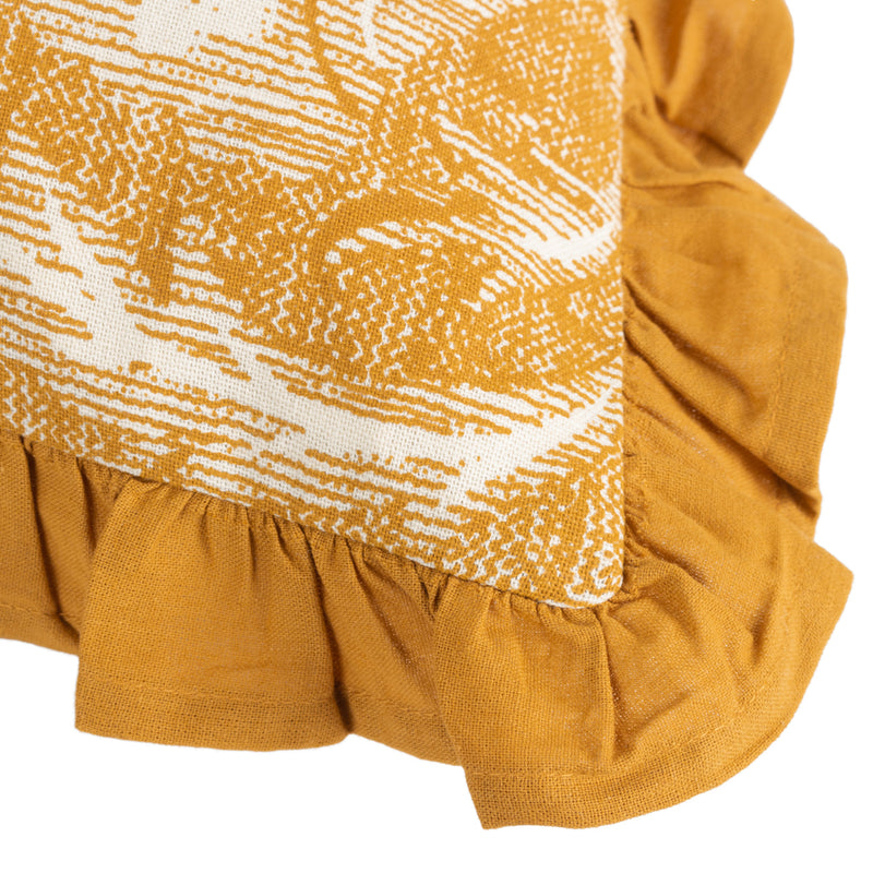 Paoletti Kirkton Floral Pleat Fringe Cushion Cover in Ochre