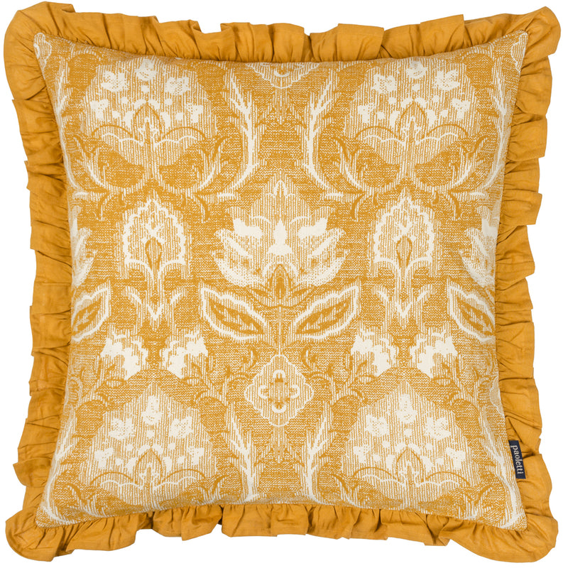 Paoletti Kirkton Floral Pleat Fringe Cushion Cover in Ochre