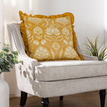 Paoletti Kirkton Floral Pleat Fringe Cushion Cover in Ochre