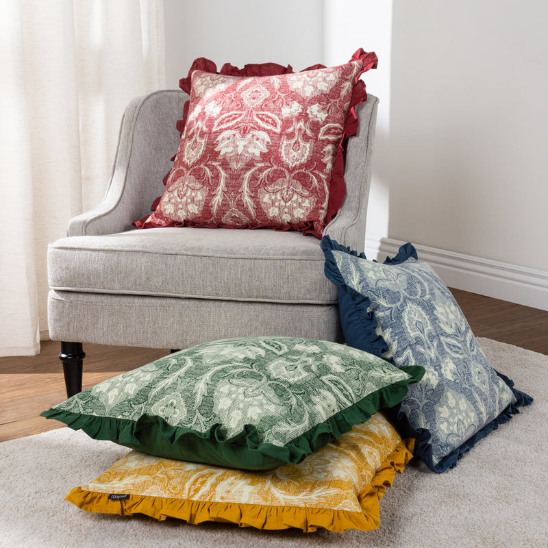 Paoletti Kirkton Floral Pleat Fringe Cushion Cover in Redcurrent