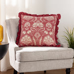 Paoletti Kirkton Floral Pleat Fringe Cushion Cover in Redcurrent