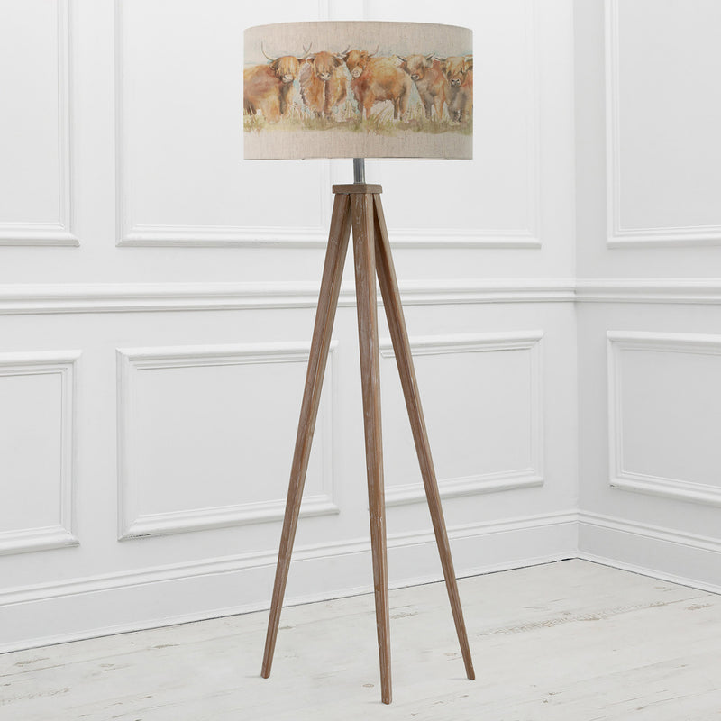 Animal Grey Lighting - Aratus  & Highland Cattle Eva  Complete Floor Lamp Grey/Linen Voyage Maison