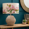 Floral Brown Lighting - Cerys  & Heligan Linen Eva  Complete Table Lamp White/Fuchsia Marie Burke