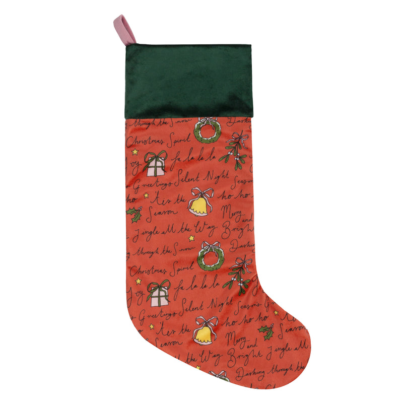 Christmas Spirit Printed Velvet Xmas Stocking + Sack Multicolour