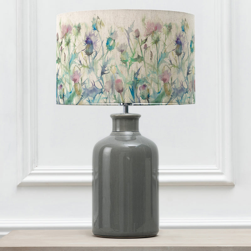 Floral Grey Lighting - Cirsium Eva & Elspeth Complete Table Lamp Grey/Damson Voyage Maison