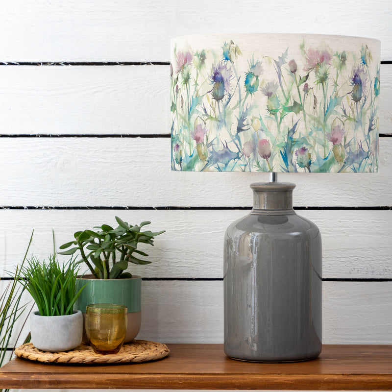 Floral Grey Lighting - Cirsium Eva & Elspeth Complete Table Lamp Grey/Damson Voyage Maison