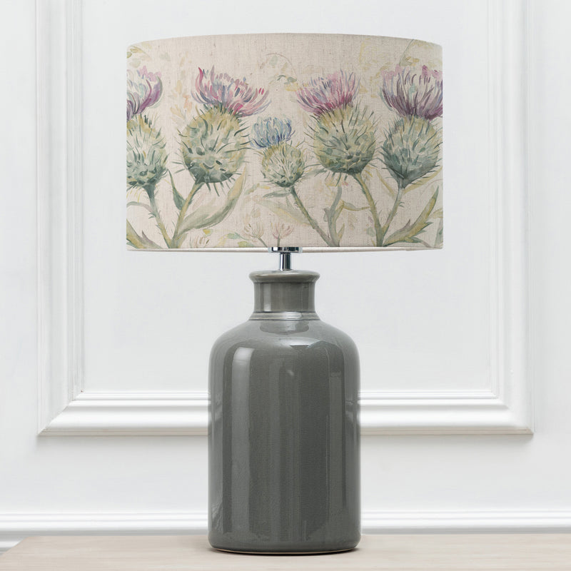 Floral Grey Lighting - Thistle Glen Eva & Elspeth Complete Table Lamp Grey/Linen Voyage Maison